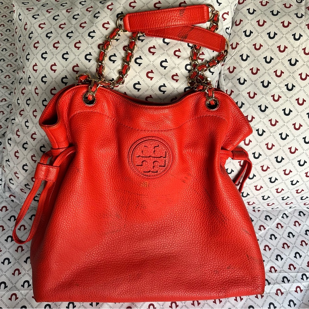 *SOLD* Tory Burch Marion Red/Orange Slouchy Tote